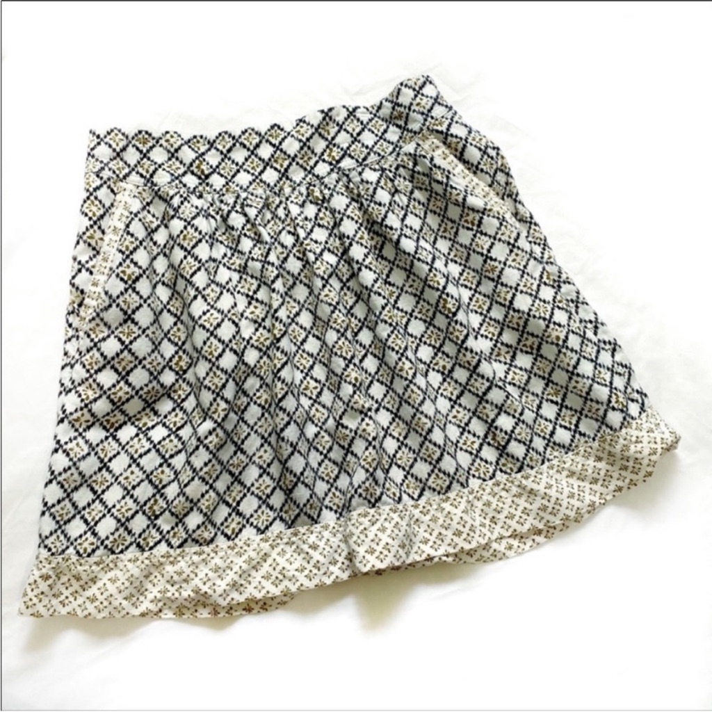 Loft Pleated Pocket Skirt Geometric Print Boho Ruffle Circle Skirt Short Sz 8